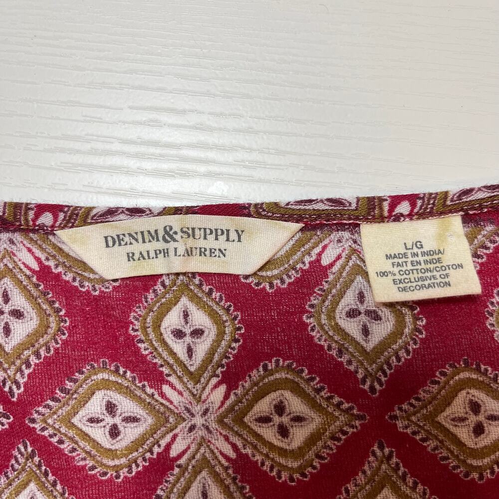 Denim & Supply‎ Ralph Lauren Boho Peasant Blouse Red Paisley Size Large Cottage - Picture 3 of 8